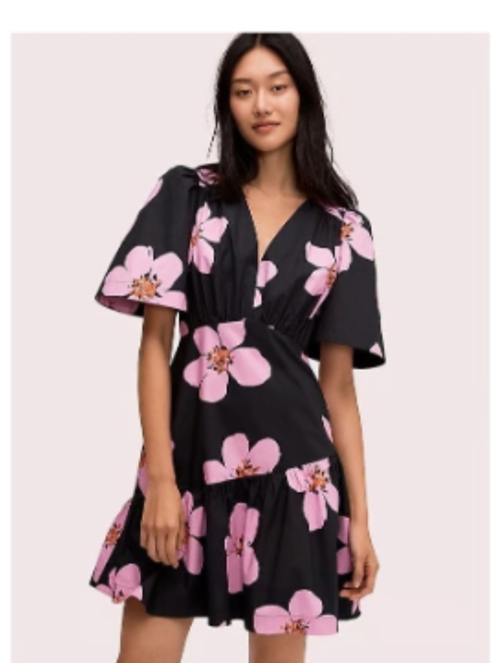 Kate Spade Size 8 Grand Flora Dress Flutter Sleeve Midi Pink Flower MSRP $348